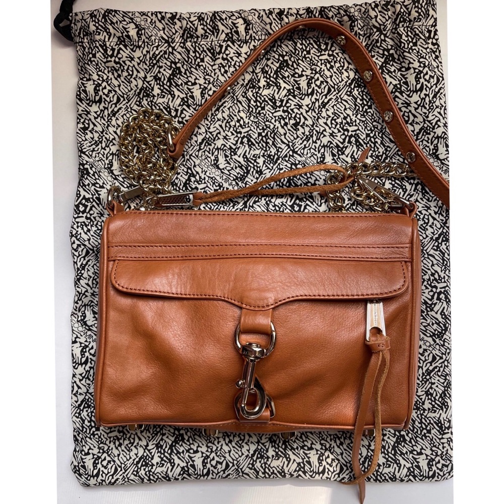 REBECCA MINKOFF MINI MAC CROSSBODY BAG IN TAN WITH GOLD HARDWARE